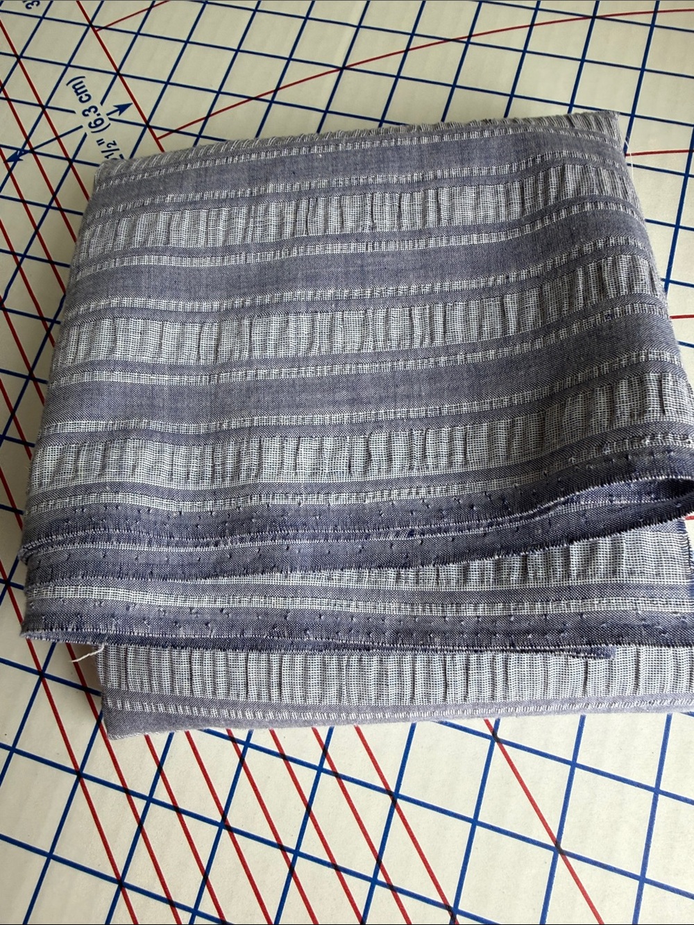 Vintage Blue Gray Yarn-Dyed Woven Stripe Cotton Fabric 1 1/3 Yards x 44”